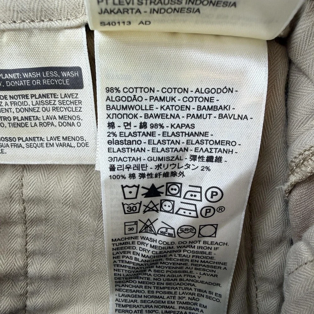 Levis XX Chino Pants Mens 28x30 (28x28) Beige Slim Taper Stretch Canvas Casual